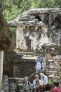 Tourists at ancient mayan city in Palenque Mexico Royalty Free Stock Photo
